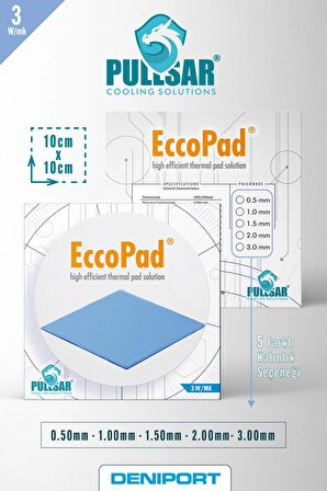 Pullsar Eccopad - 100x100 mm | 0,50 mm Kalınlık | 3 W/m-K İletkenlik ile Güç ve Verimliliği Bir Arada Sunan Termal Pad!