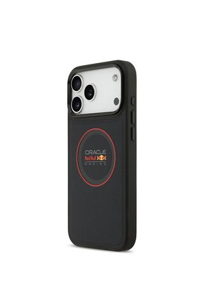 iPhone 17 Pro Max Kılıf Uyumlu Lisanslı M-safeli Kırmızı Halka ve Logo Kabartma PU Deri Kapak Siyah