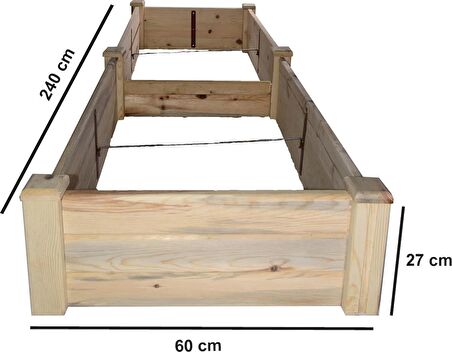 Bahçesan Panel Sistem Yüksek Sebze Yatağı/Ahşap Sebze Tarhı/Çıralı Çam 60x240x27