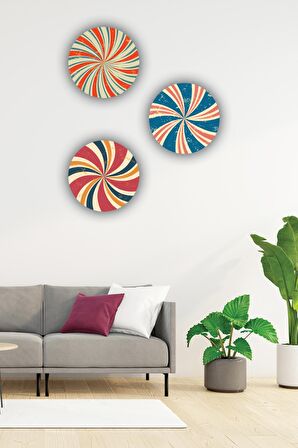 Ahşap Tablo Çark Desenli 3'lü Mdf Tablo
