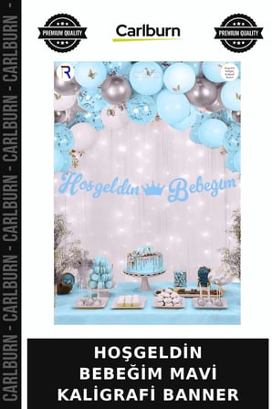 Delux Serisi HOŞGELDİN BEBEĞİM MAVİ KALİGRAFİ BANNER Oda Süslemesi Bebek Odası Etkinlik