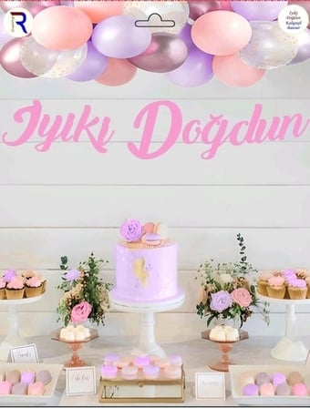 Özel Seri İYİ Kİ DOĞDUN PEMBE KALİGRAFİ BANNER Neşe Parti Süsü Görsel
