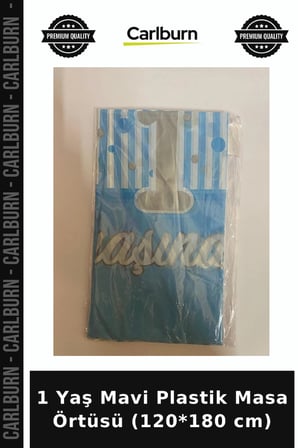 Premium 1 Yaş Mavi Plastik Masa Örtüsü (120*180 cm) Bebek Doğum Günü Süsü Etkinlik