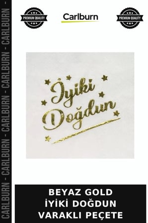 Özel Üretim BEYAZ GOLD İYİKİ DOĞDUN VARAKLI PEÇETE Parti Süsleri Buluşma Sunum