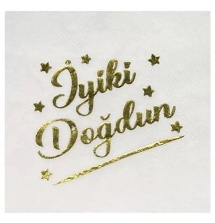 Özel Üretim BEYAZ GOLD İYİKİ DOĞDUN VARAKLI PEÇETE Parti Süsleri Buluşma Sunum