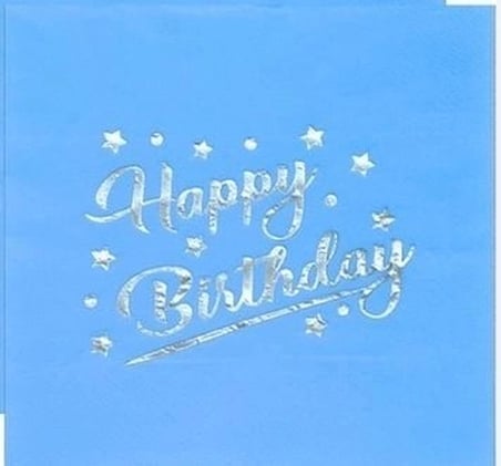 Özel Seri MAVİ GÜMÜŞ HAPPY BRITHDAY VARAKLI PEÇETE Sunum Ziyafet Buluşma