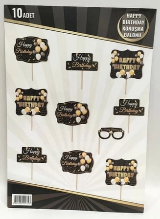 Premium HAPPY BRITHDAY SİYAH GOLD KONUŞMA BALONU Eğlence Parti Aksesuar