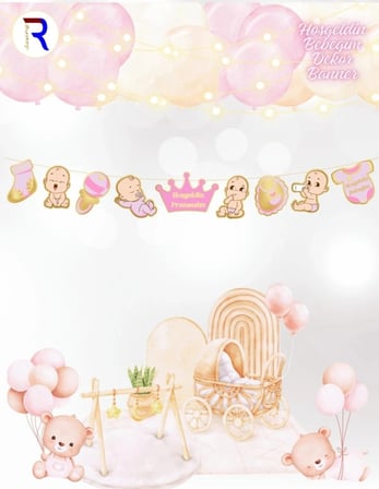 Premium HOŞGELDİN BEBEĞİM PEMBE DEKORATİF BANNER Süsleme Parti Ziyaret
