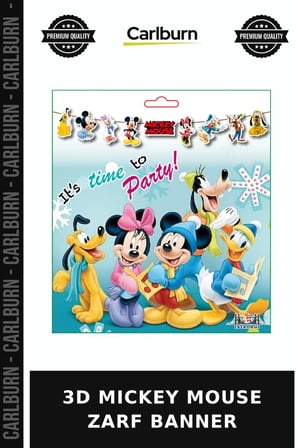 Premium 3D MICKEY MOUSE ZARF BANNER Renkli Çocuk Odası Doğum Günü