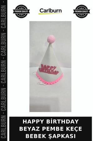 Özel Seri HAPPY BİRTHDAY BEYAZ PEMBE KEÇE BEBEK ŞAPKASI Hediye Etkinlik Parti Süsü