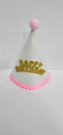 Premium HAPPY BİRTHDAY BEYAZ GOLD KEÇE BEBEK ŞAPKASI Aksesuar Kutlama Yenidoğan