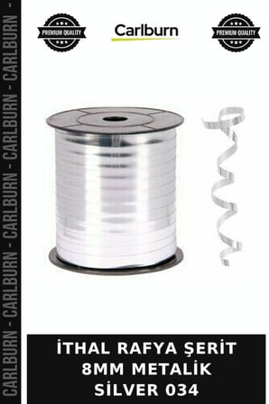 Premium İTHAL RAFYA ŞERİT 8MM METALİK SİLVER 034 Hediye Sanat Parti