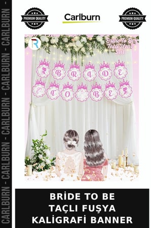 Özel Seri BRİDE TO BE TAÇLI FUŞYA KALİGRAFİ BANNER Kutlama Detay Fotoğraf