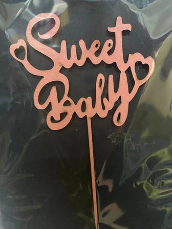 Premium SWEET BABY PEMBE AHŞAP PASTA ÜZERİ SÜS Hatıra Kutlama Süsü Parti