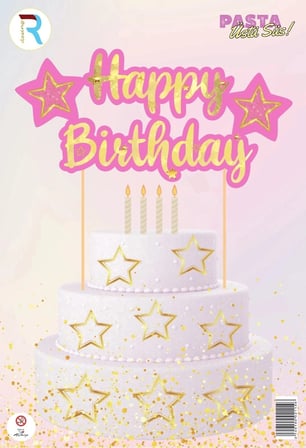 HAPPY BİRTHDAY PEMBE GOLD PASTA ÜSTÜ SÜS Doğum Günü Ürünü Parti Konsepti Kutlama Aksesuarı