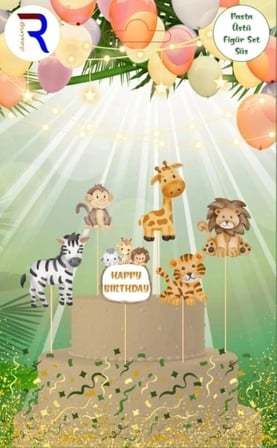 Özel Üretim SAFARİ FİGÜR PASTA ÜSTÜ SÜS Etkinlik Eğlence Kutlama