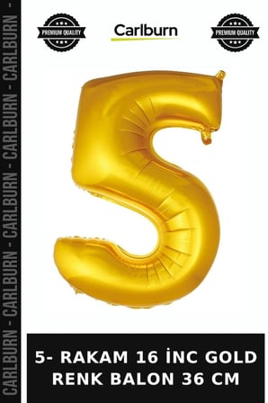 Özel Seri 5- RAKAM 16 İNC GOLD RENK BALON 36 CM Dekor Kutlama Parti Süsleme