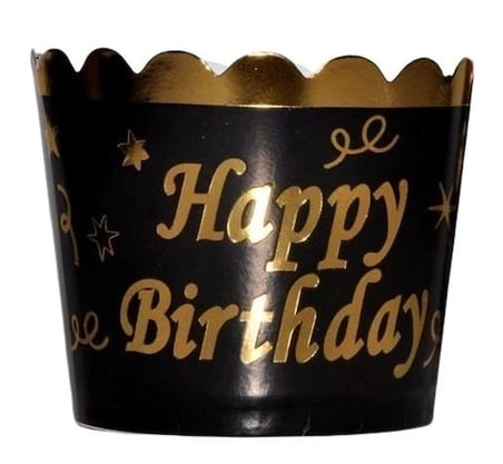 Özel Üretim MAFİN KEK KAPSÜLÜ SİYAH GOLD HAPPY BRITHDAY 25’Lİ Davet Kutlama