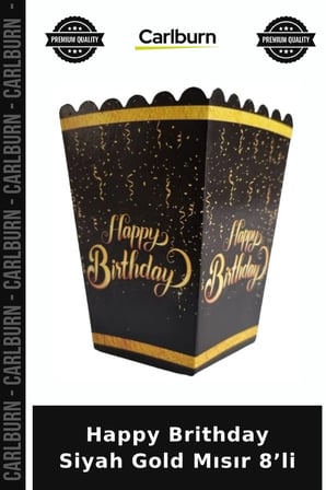 Premium Happy Brithday Siyah Gold Mısır 8’li Etkinlik Eğlence Doğum Günü