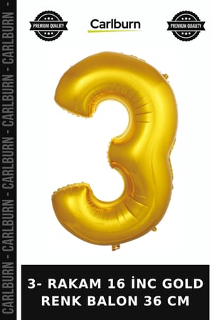 Premium 3- RAKAM 16 İNC GOLD RENK BALON 36 CM Supriz Çocuk Kutlama Süsleri