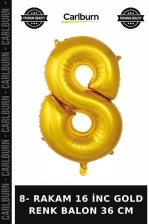 Özel Seri 8- RAKAM 16 İNC GOLD RENK BALON 36 CM Doğum Günü Yıl Yaş