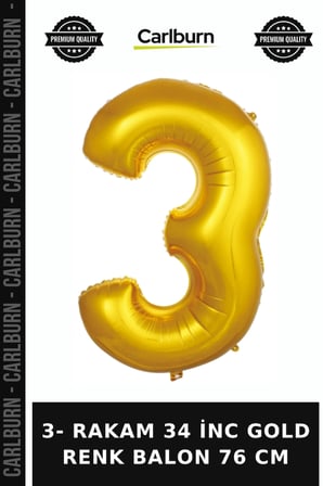 Delux Serisi 3- RAKAM 34 İNC GOLD RENK BALON 76 CM Dekoratif Parti Kutlama Ürünü