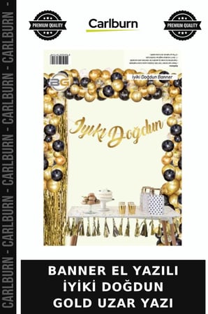 Premium BANNER EL YAZILI İYİKİ DOĞDUN GOLD UZAR YAZI Parti Süsü Etkinlik Dekorasyon