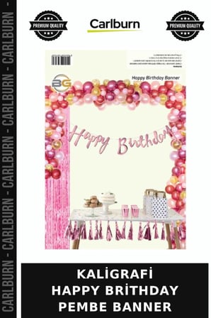 Özel Seri KALİGRAFİ HAPPY BRİTHDAY PEMBE BANNER Kutlama Dekoru Parti Süsü Süs