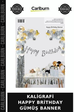 Delux Serisi KALİGRAFİ HAPPY BRİTHDAY GÜMÜŞ BANNER Doğum Günü Etkinlik Kutlama