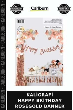 Özel Üretim KALİGRAFİ HAPPY BRİTHDAY ROSEGOLD BANNER Dekoratif Süs Parti Malzemesi Özel Gün