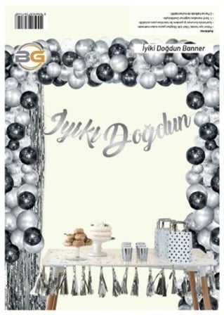 Premium KALİGRAFİ İYİKİ DOĞDUN GÜMÜŞ BANNER Davet Salon Askılı Süs