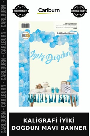 Premium KALİGRAFİ İYİKİ DOĞDUN MAVİ BANNER Görsel Oda Süsü Ziynet