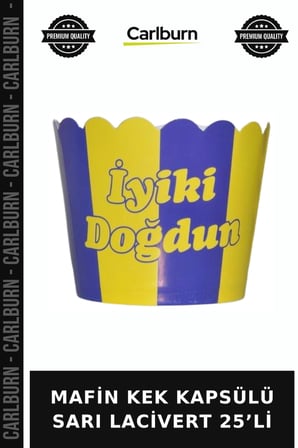 Premium MAFİN KEK KAPSÜLÜ SARI LACİVERT 25’Lİ Fırın Gün Okul