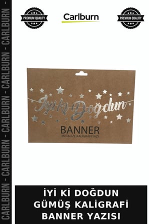 Premium İYİ Kİ DOĞDUN GÜMÜŞ KALİGRAFİ BANNER YAZISI Yazı Doğum Günü Parti