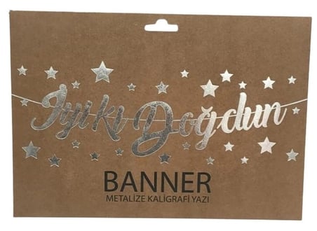 Premium İYİ Kİ DOĞDUN GÜMÜŞ KALİGRAFİ BANNER YAZISI Yazı Doğum Günü Parti