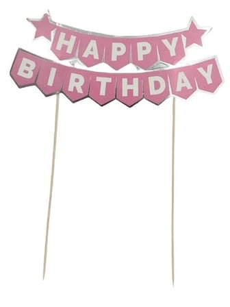 Premium PEMBE BEYAZ HAPPY BRITHDAY PASTA ÜZERİ BANNER Kutlama Eşyası Doğum Günü Ürünü Parti Süsü