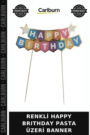 Özel Seri RENKLİ HAPPY BRITHDAY PASTA ÜZERİ BANNER Davet Kutlama Detay