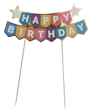 Özel Seri RENKLİ HAPPY BRITHDAY PASTA ÜZERİ BANNER Davet Kutlama Detay