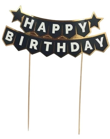 Özel Seri SİYAH GOLD BEYAZ HAPPY BRITHDAY PASTA ÜZERİ BANNER Hediyelik Parti Süsleri Eğlence