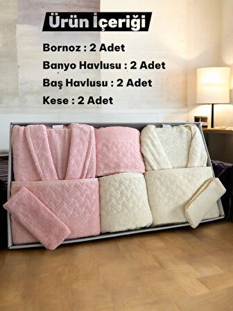 Bella Home 8 Parça Hasır Aile Bornoz Seti - Çeyiz Seti - %100 Pamuk - Orijinal Lüks Kutu