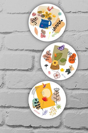 Ahşap Tablo Doğa ve Yaprak Duvar Dekoru 3'lü Mdf Tablo