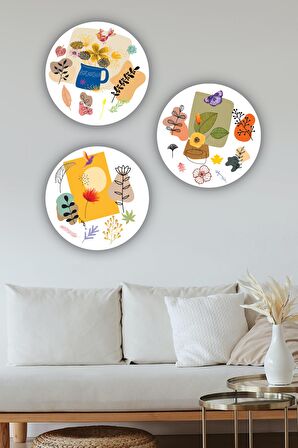 Ahşap Tablo Doğa ve Yaprak Duvar Dekoru 3'lü Mdf Tablo