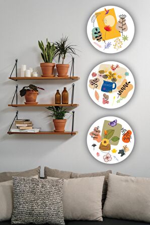 Ahşap Tablo Doğa ve Yaprak Duvar Dekoru 3'lü Mdf Tablo