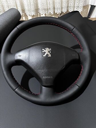 Peugeot 307 Araca Özel Dikmeli Direksiyon Kılıfı (kırmızı ipli)