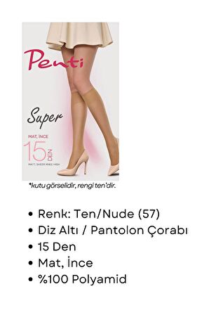Penti Süper 15 Den Mat İnce Diz Altı Çorap Ten/Nude (57)
