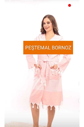 Pamuklu Narin Yumuşak Kapşunlu Peştemal Bornoz 2xl Beden Rahat Kullanım Kadın Pembe