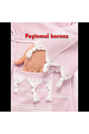 Pamuklu Narin Yumuşak Kapşunlu Peştemal Bornoz 2xl Beden Rahat Kullanım Kadın Pembe