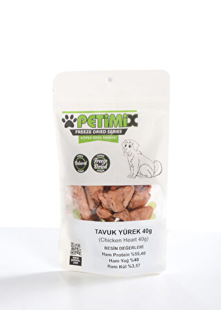 Petimix Freeze Dry Tavuk Yürek 40g Köpek Ödül Maması