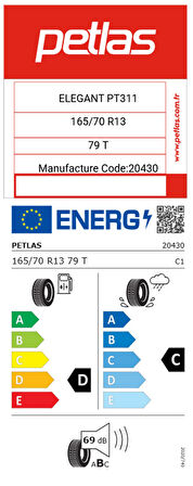 Petlas 165/70 R13 79T Elegant PT311 79T Oto Yaz Lastiği (Üretim Yılı 2025)