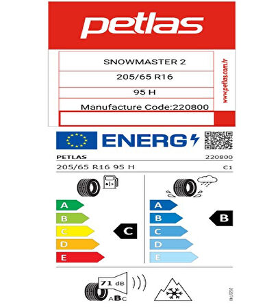 Petlas 205/65 R16 TL 95H SNOWMASTER 2 Oto Kış Lastiği (Üretim Tarihi:2024)